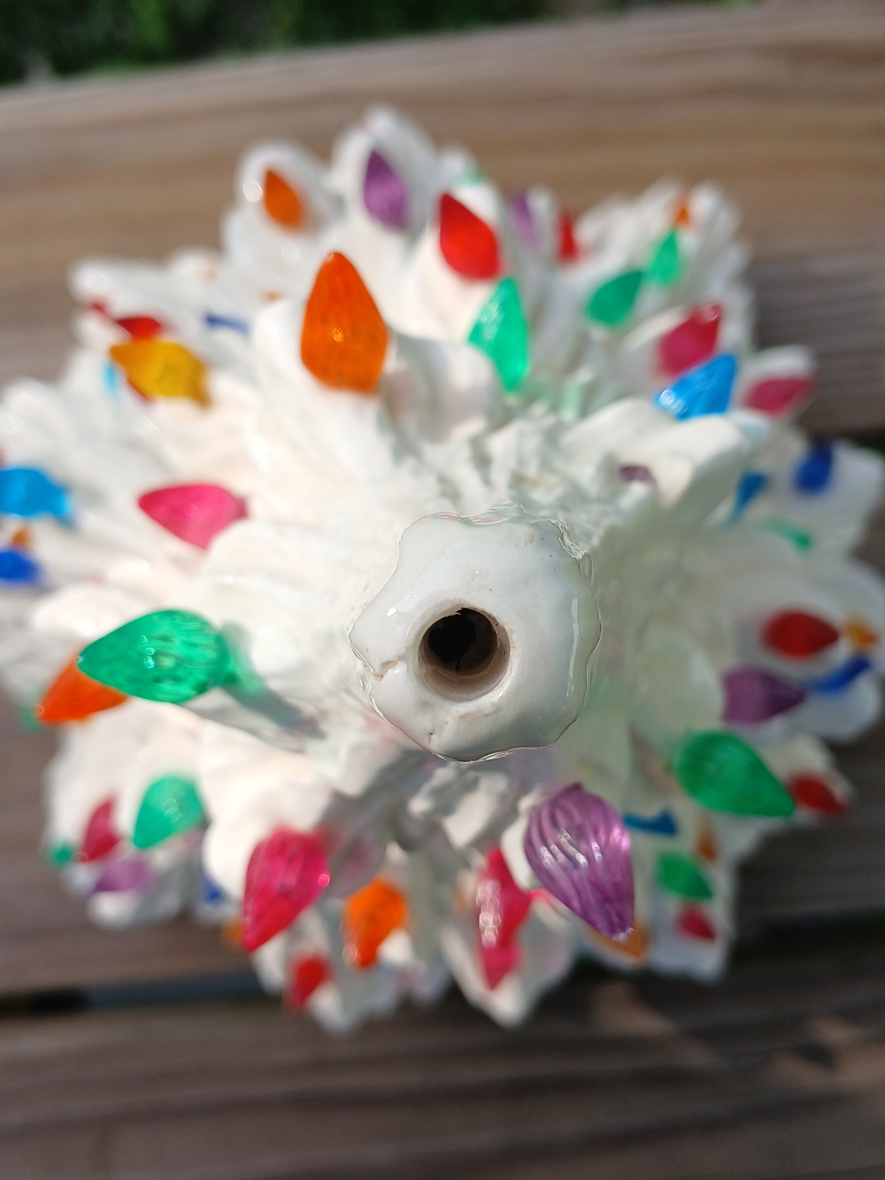 Vintage White Ceramic Holiday Tree with Multicolor Bulbs. Without Base. - Picture 2 of 7